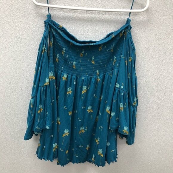 NWT Free People Blue Lana Off the Shoulder Smocked Babydoll Top Size Small S - Picture 8 of 8